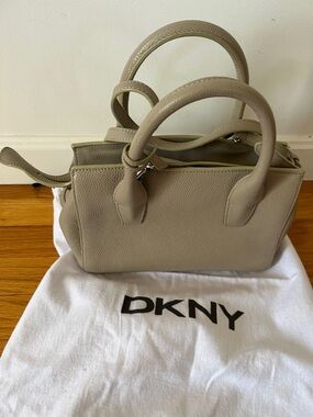 DKNY Taupe Pebbled Leather Satchel